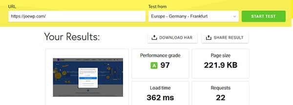 Agencia de WordPress JoeWP - Revisión de Pingdom