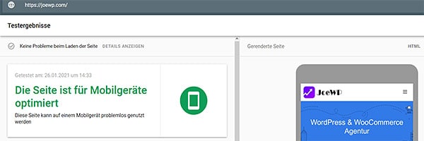 JoeWP WordPress Agency - Prueba de optimización móvil