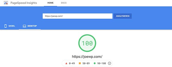 Agencia de WordPress JoeWP - Escritorio de prueba de Google PagSpeed Insights